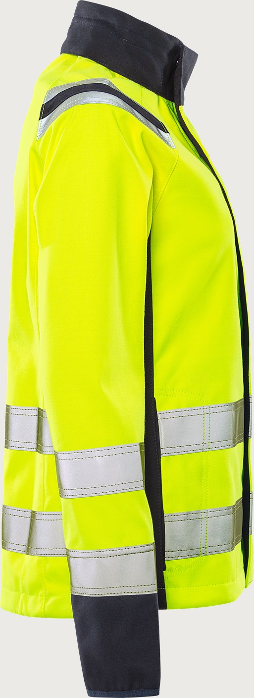 Naisten palosuojattu softshell huomiotakki, luokka 3 – Flamestat 4076 FSS - Neonkeltainen/Tummansininen