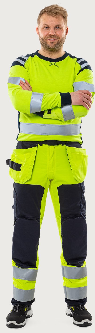 Palosuojatut rakentajan stretch huomiohousut, luokka 2 – Flamestat 2267 ATHF - Neonkeltainen/Tummansininen