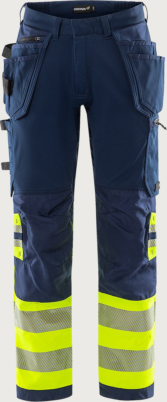 Rakentajan stretch huomiohousut, luokka 1 – Green 2643 GSTP - Neonkeltainen/Tummansininen