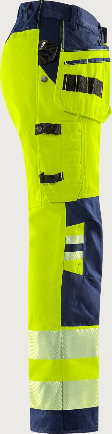 Rakentajan stretch huomiohousut, luokka 2 – 2707 PLU - Neonkeltainen/Tummansininen