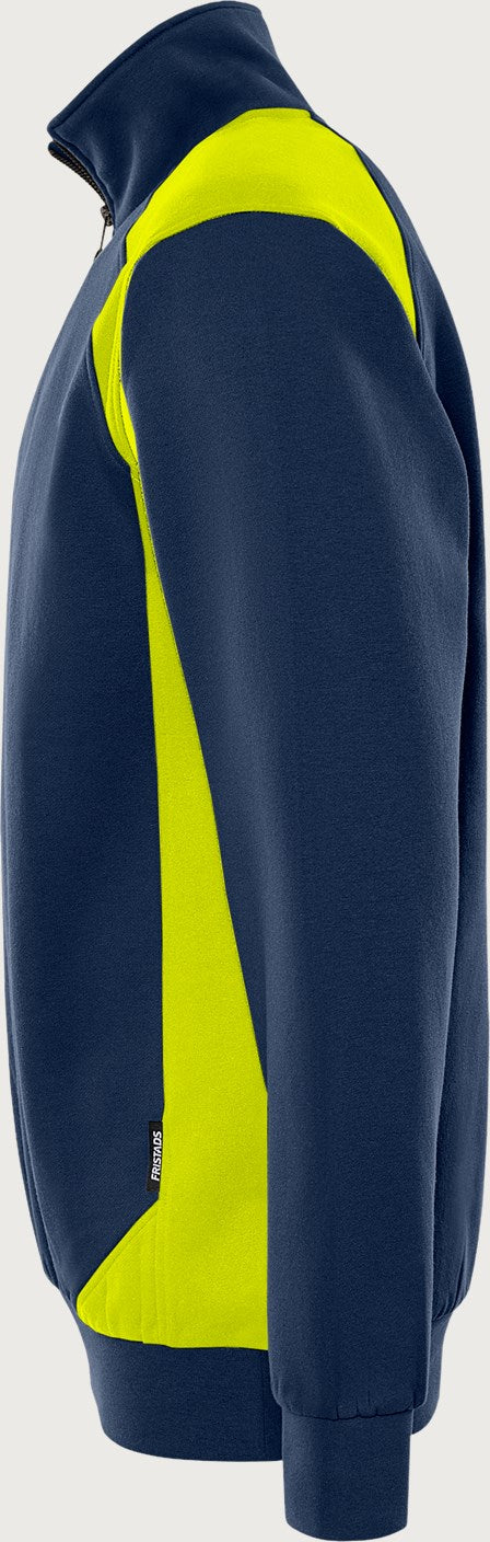 Collegepaita lyhyt vetoketju – 7048 GSM - Tummansininen/Neonkeltainen