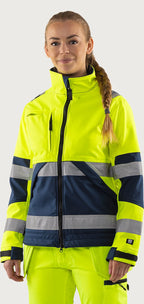 Naisten softshell huomiotakki, luokka 2 – 4183 WYH - Neonkeltainen/Tummansininen