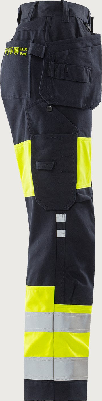 Naisten palosuojatut rakentajan huomiohousut, luokka 1 – Flamestat 2777 ATHS - Neonkeltainen/Tummansininen