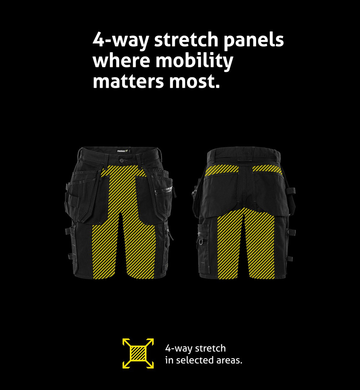 Naisten rakentajan stretch shortsit – 2527 GCYD - Musta