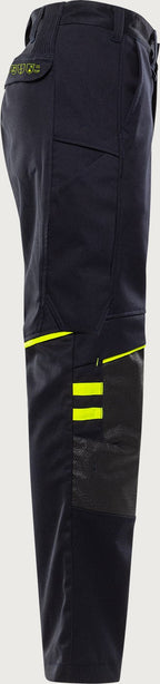 Palosuojatut stretch housut – Flamestat 2180 FSS - Navysininen/Neonkeltainen