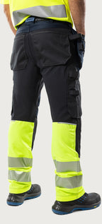 Rakentajan stretch huomiohousut, luokka 1 – 2906 GWM - Neonkeltainen/Navysininen