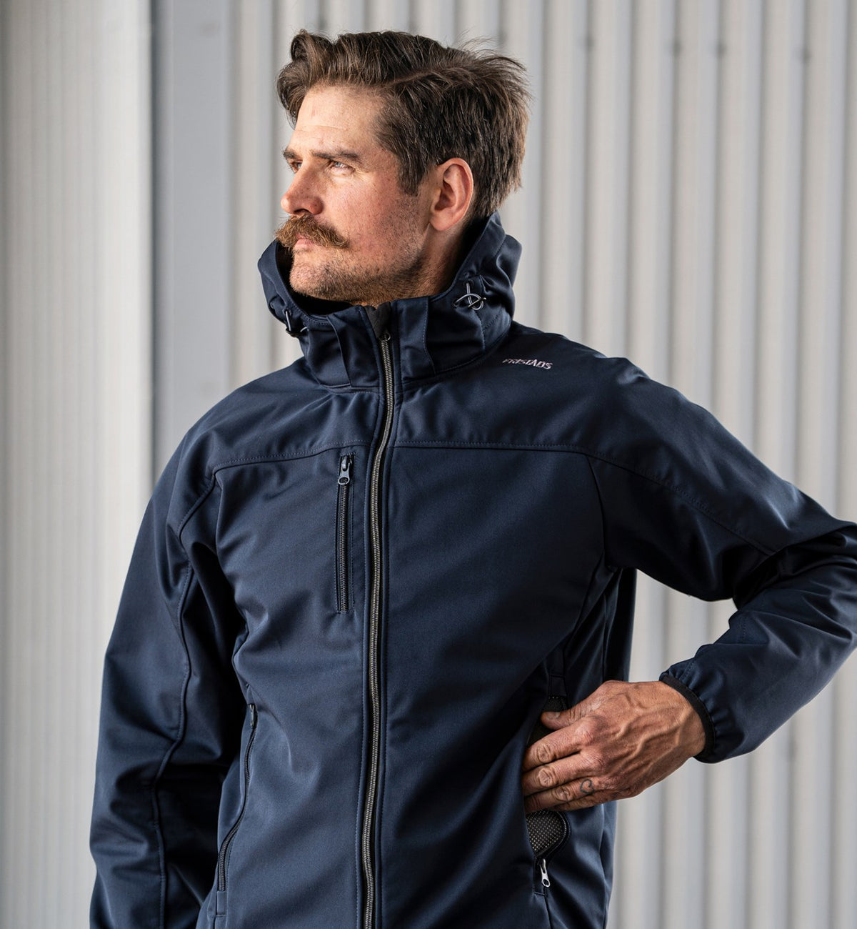 Hupullinen softshell takki – 4655 GBF - Navysininen/Harmaa