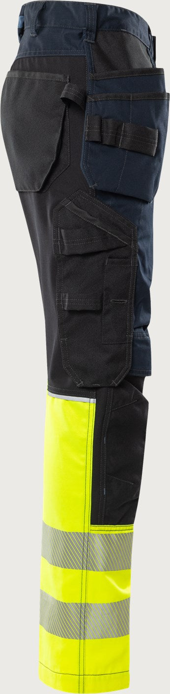 Rakentajan stretch huomiohousut, luokka 1 – 2906 GWM - Neonkeltainen/Navysininen