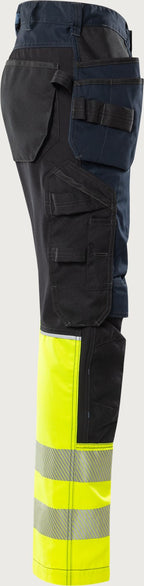 Rakentajan stretch huomiohousut, luokka 1 – 2906 GWM - Neonkeltainen/Navysininen