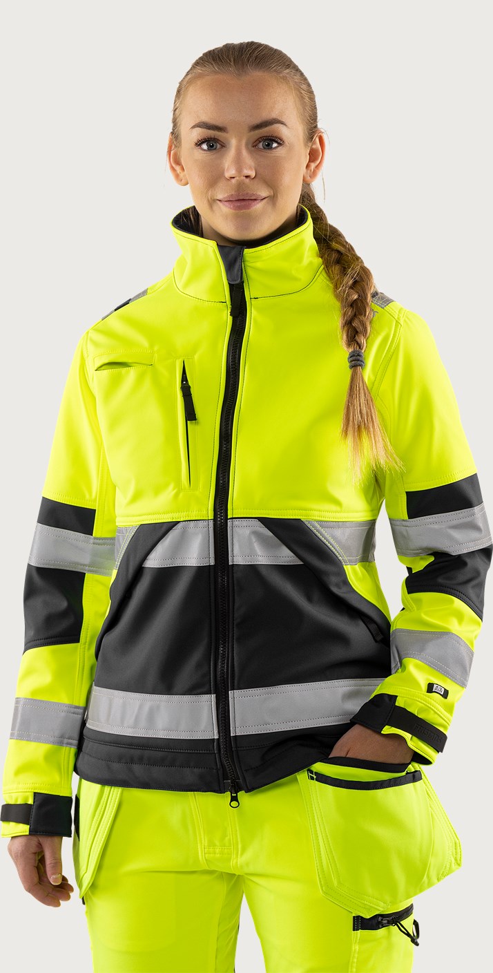 Naisten softshell huomiotakki, luokka 2 – 4183 WYH - Neonkeltainen/Musta