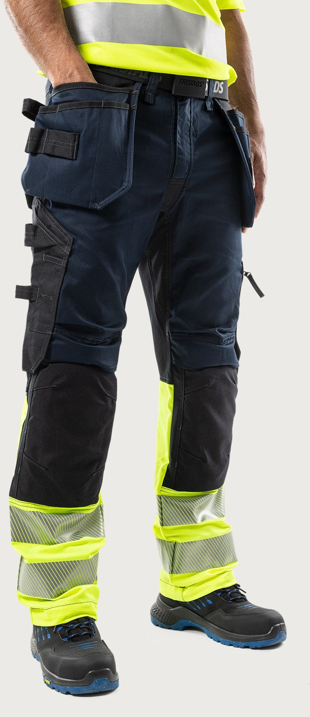 Rakentajan stretch huomiohousut, luokka 1 – 2906 GWM - Neonkeltainen/Navysininen