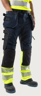 Rakentajan stretch huomiohousut, luokka 1 – 2906 GWM - Neonkeltainen/Navysininen
