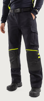 Palosuojatut stretch housut – Flamestat 2180 FSS - Navysininen/Neonkeltainen