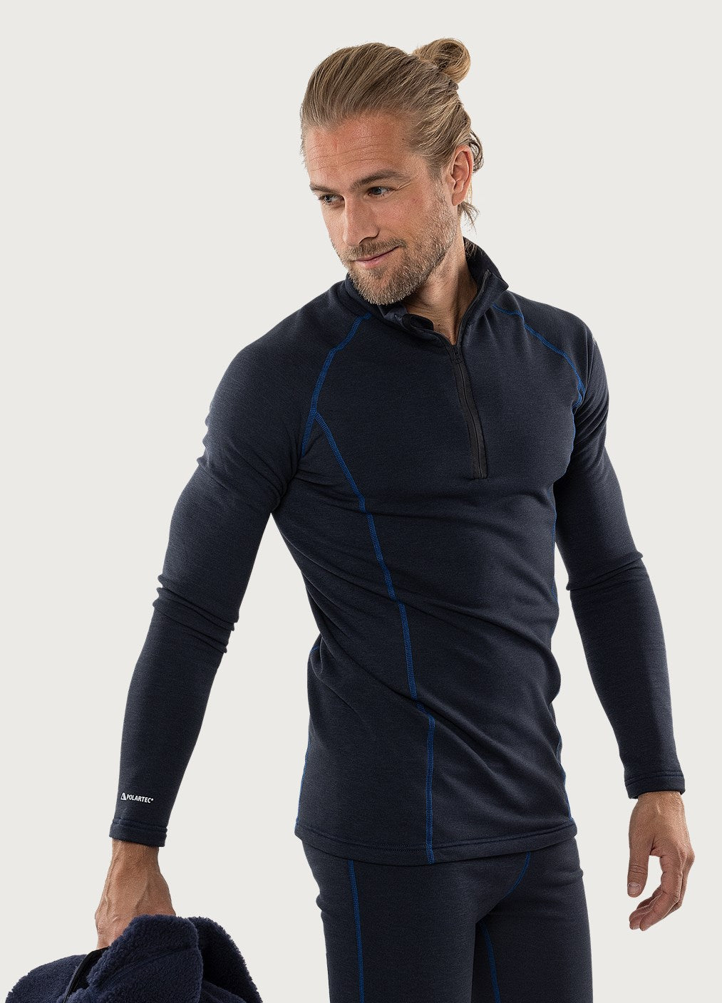 Polartec® pitkähihainen kerrastopaita, lyhyt vetoketju – 7078 PT - Musta