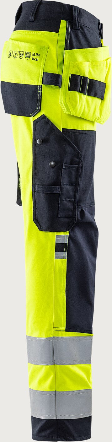 Palosuojatut rakentajan stretch huomiohousut, luokka 2 – Flamestat 2267 ATHF - Neonkeltainen/Tummansininen