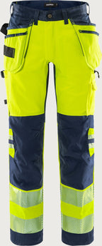 Rakentajan stretch huomiohousut, luokka 2 – 2707 PLU - Neonkeltainen/Tummansininen