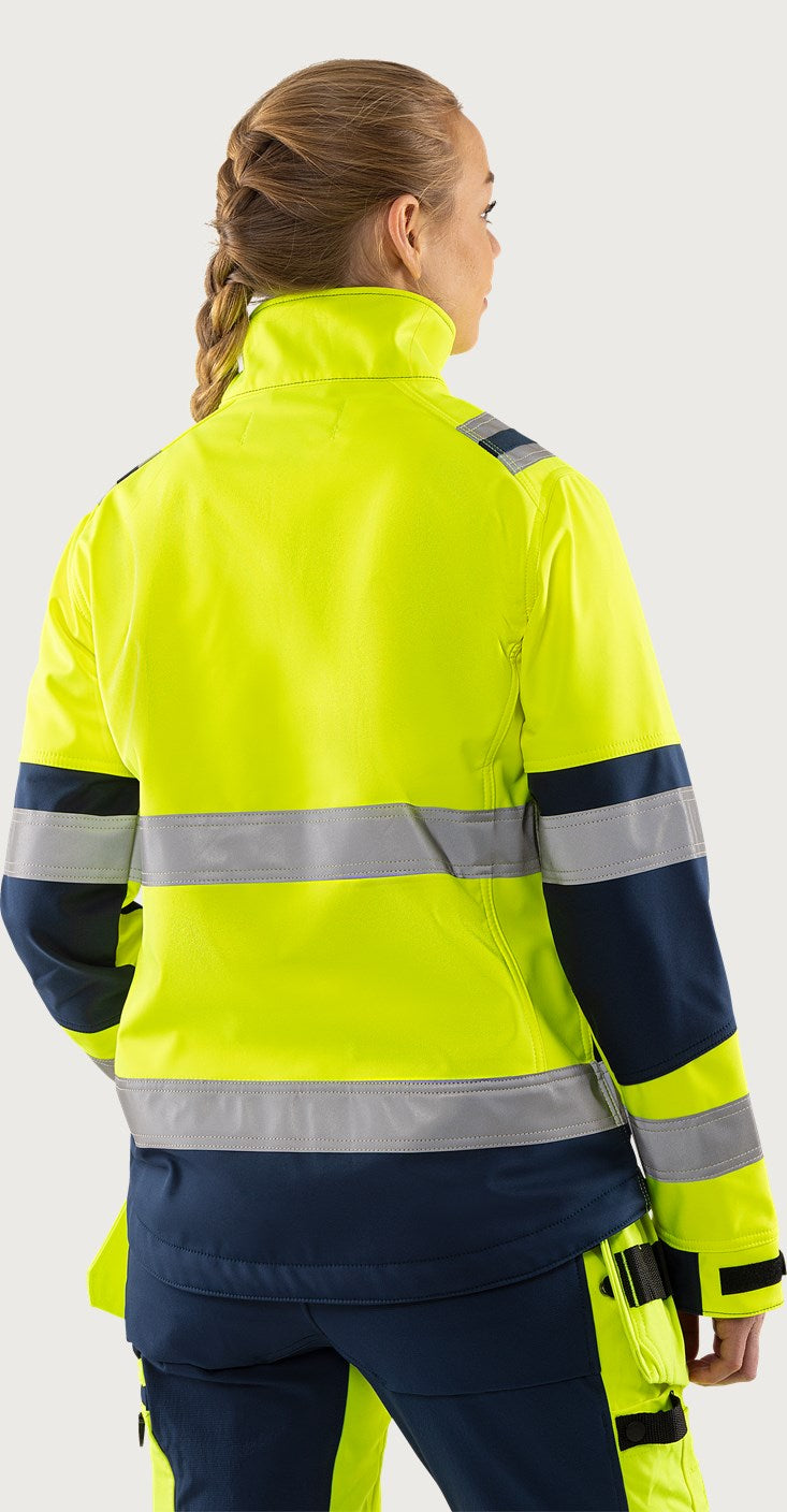 Naisten softshell huomiotakki, luokka 2 – 4183 WYH - Neonkeltainen/Tummansininen