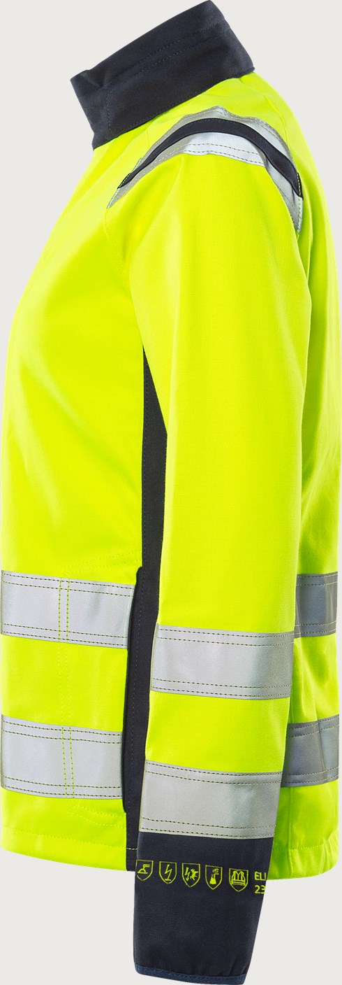 Naisten palosuojattu softshell huomiotakki, luokka 3 – Flamestat 4076 FSS - Neonkeltainen/Tummansininen