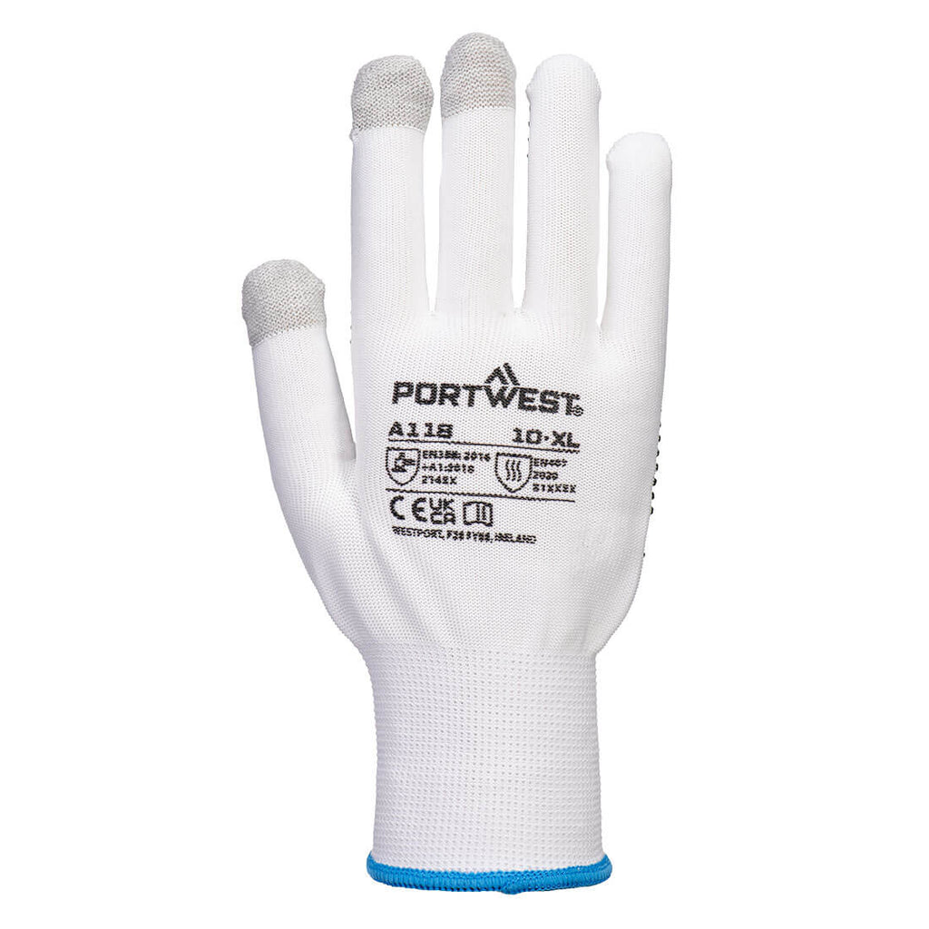 Grip 13 PVC-pilkullinen kosketusnäyttökäsine 12kpl pakkaus - Valko/harmaa