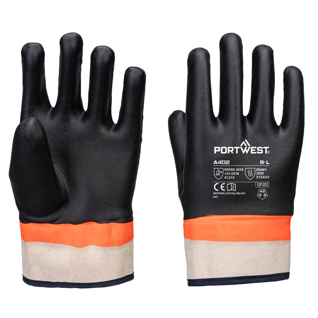Grip hiekkamaisella PVC- pinnoittella tupla dippattu käsine - Musta/oranssi