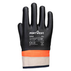 Grip hiekkamaisella PVC- pinnoittella tupla dippattu käsine - Musta/oranssi