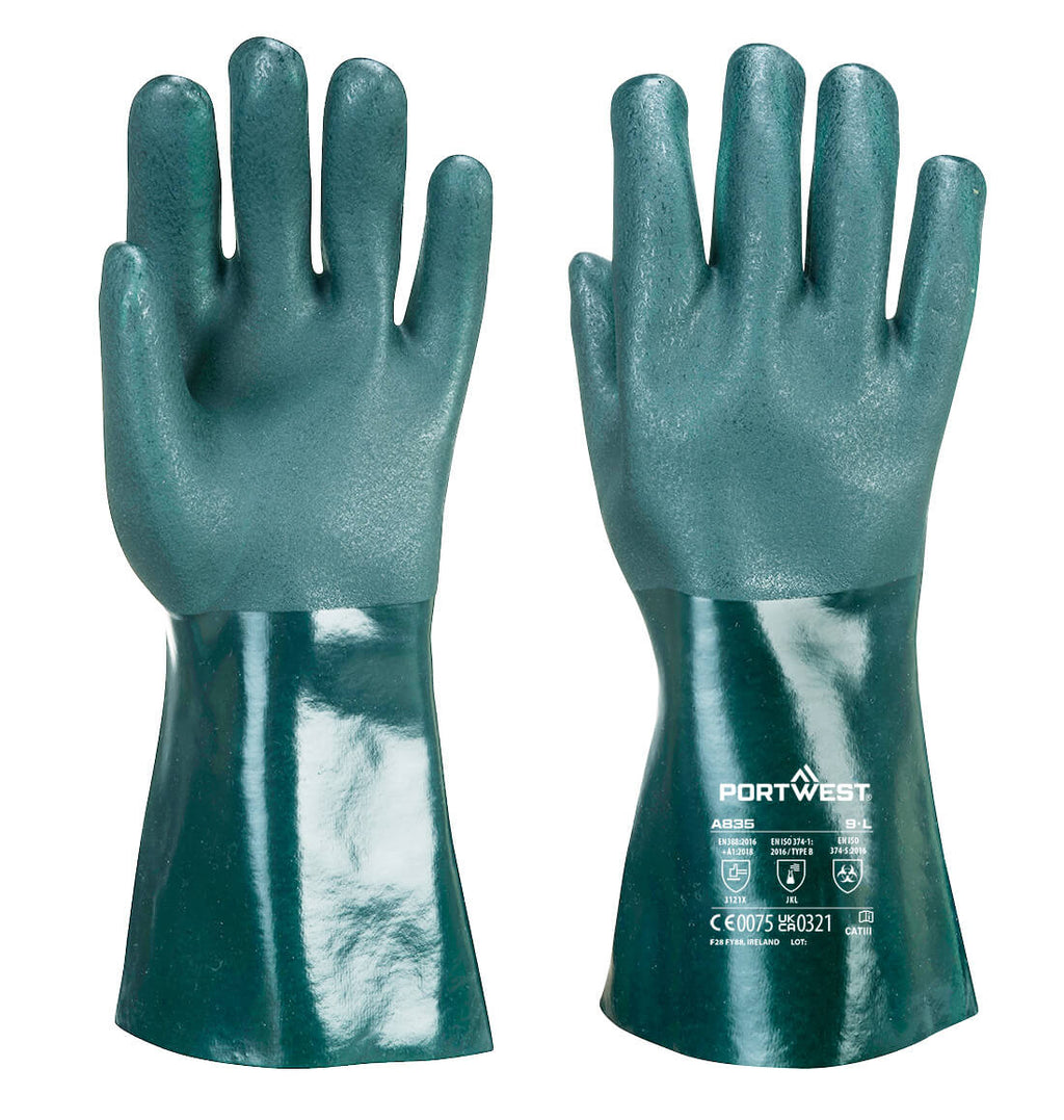 Kaksoispäällystetty PVC-suojakäsine 35cm - Vihreä