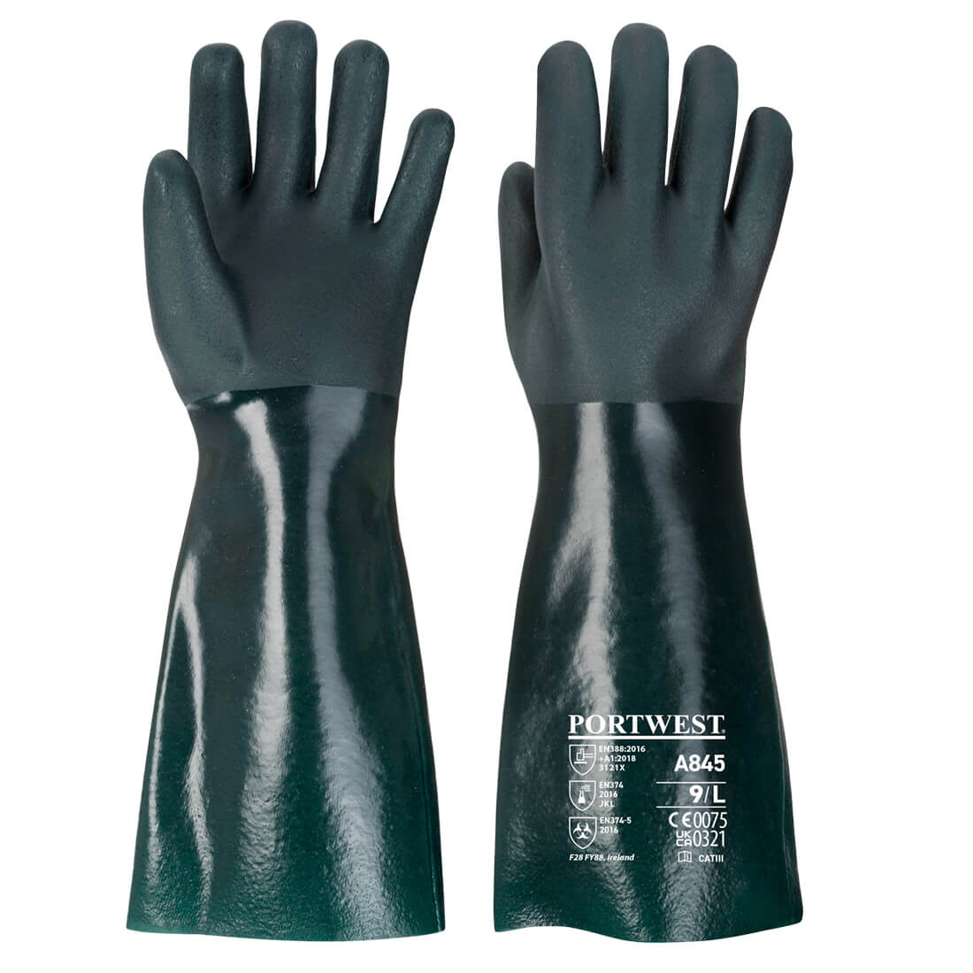 Kaksoispinnoitettu PVC-suojakäsine 45cm