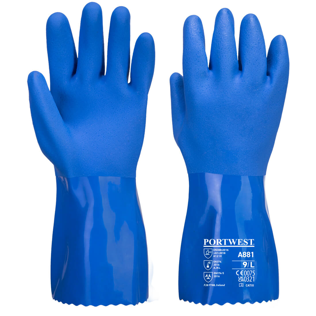 Sininen PVC Kemikaalisuojakäsine