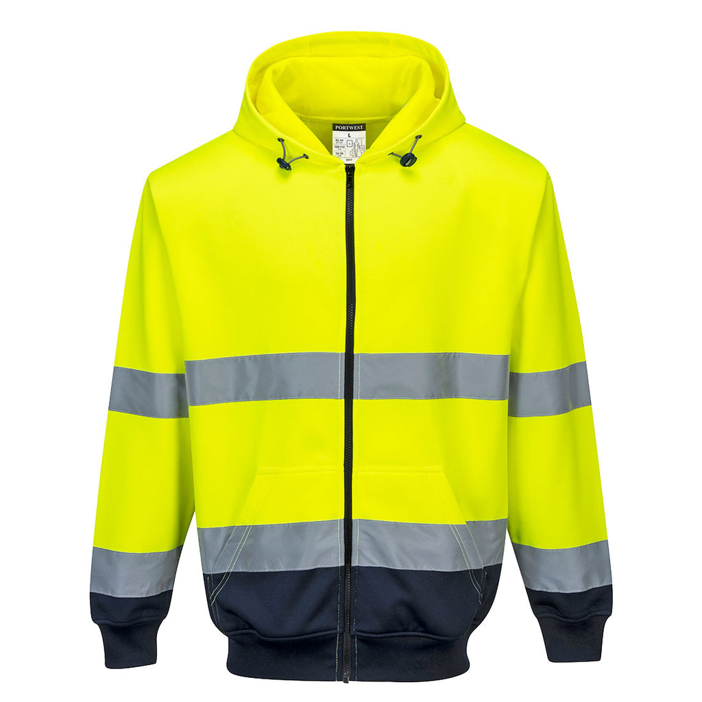 Hi-Vis kaksiväri vetoketjuhuppari - Kelta/navy