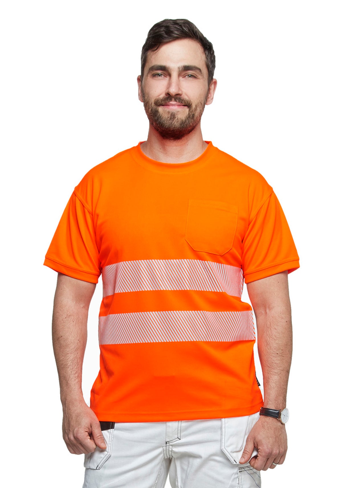 Neon 4 Hi-Vis t-paita rintataskulla – huomio-oranssi