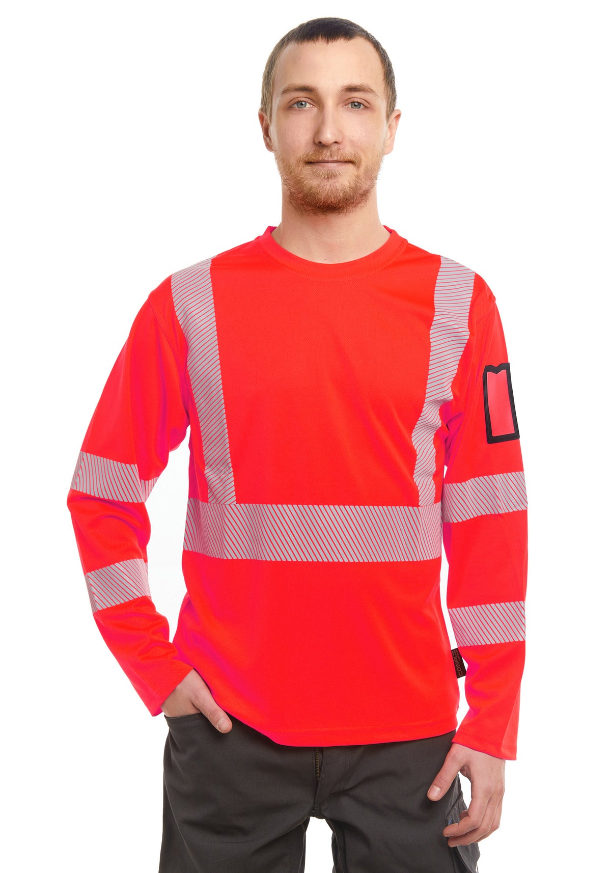 Neon 5 Hi-Vis paita ID-taskulla, pitkähihainen – huomiopunainen