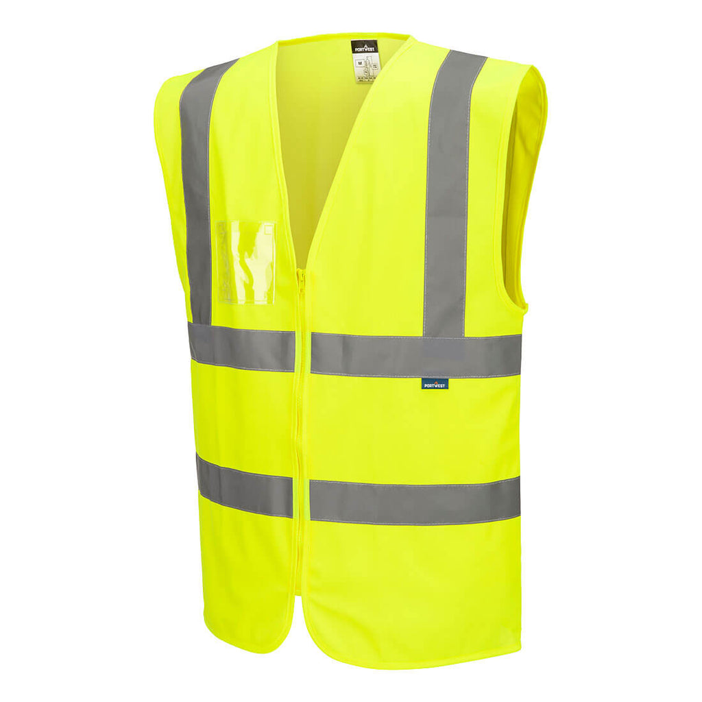 HiVis liivi vetoketjulla ja ristikkäisillä heijastinnauhoilla - Keltainen