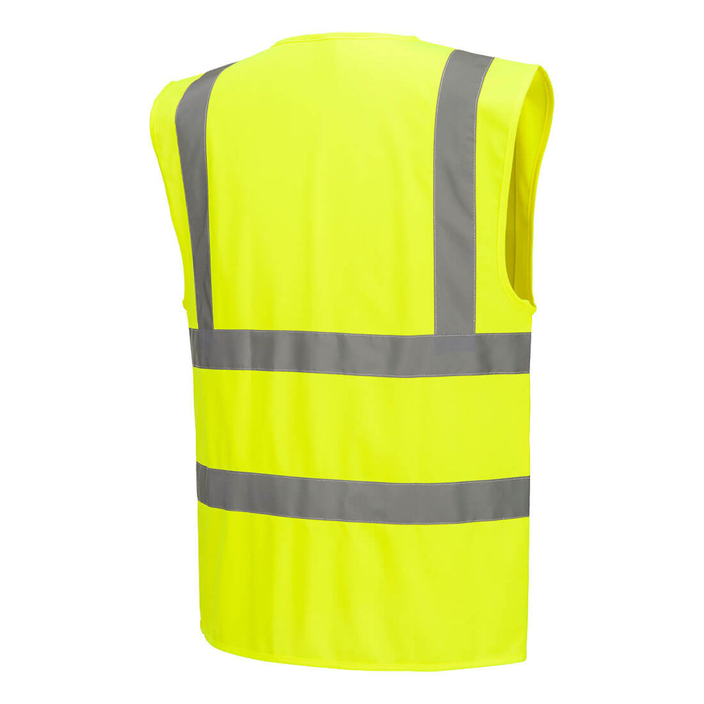 HiVis liivi vetoketjulla ja ristikkäisillä heijastinnauhoilla - Keltainen