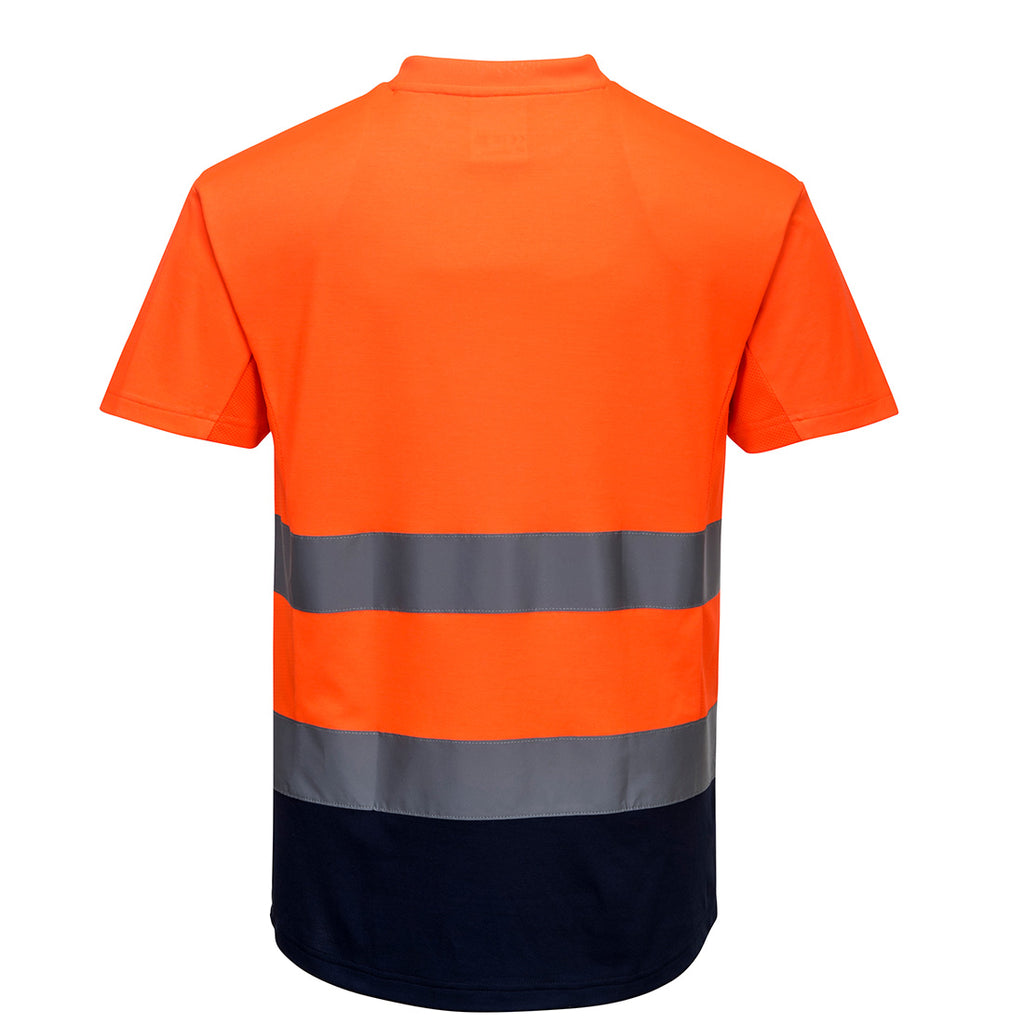 Hi-Vis kaksivärinen tuuletusaukollinen T-paita - Oranssi/navy