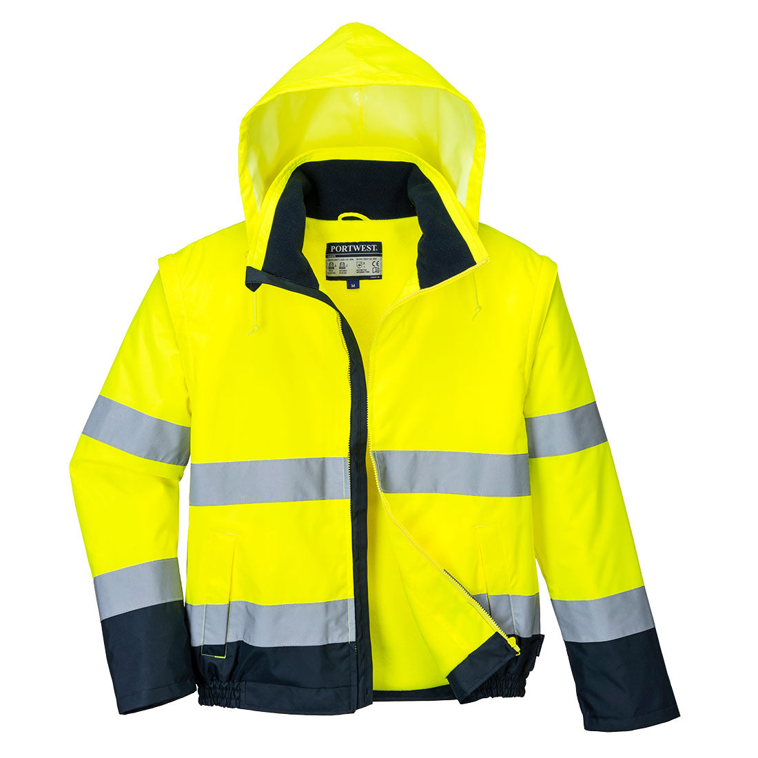 Hi-Vis kontrastiväri 2-in-1 Bomber-takki - Kelta/navy