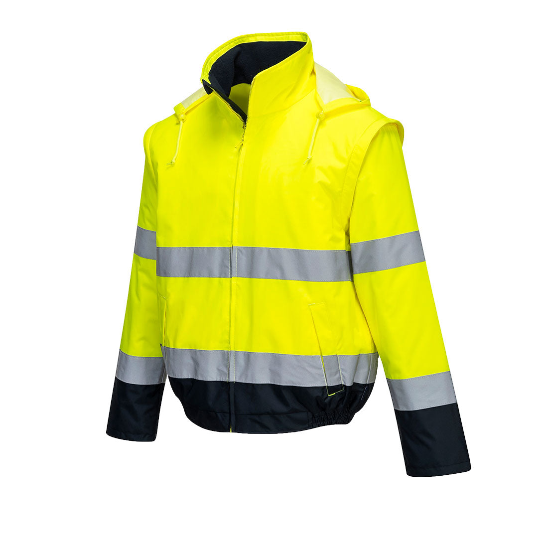 Hi-Vis kontrastiväri 2-in-1 Bomber-takki - Kelta/navy