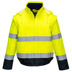 Hi-Vis kontrastiväri 2-in-1 Bomber-takki - Kelta/navy
