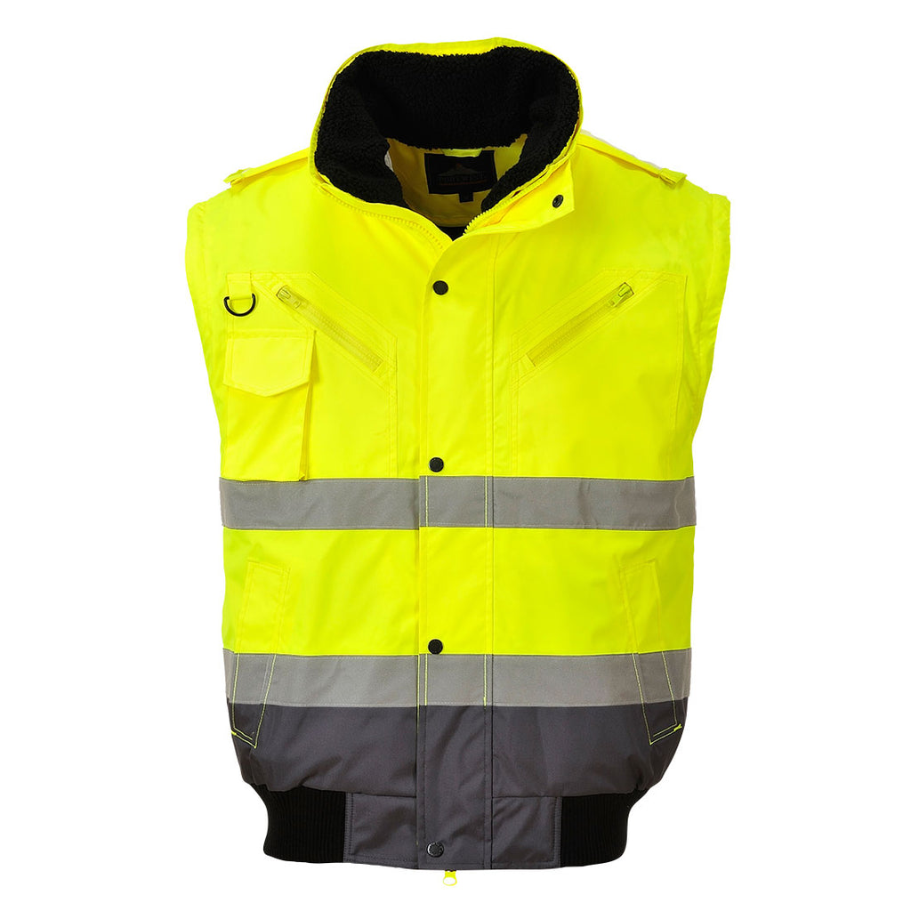 Hi-Vis 3-in-1 Kontrasti Bomber-takki - Kelta/harmaa