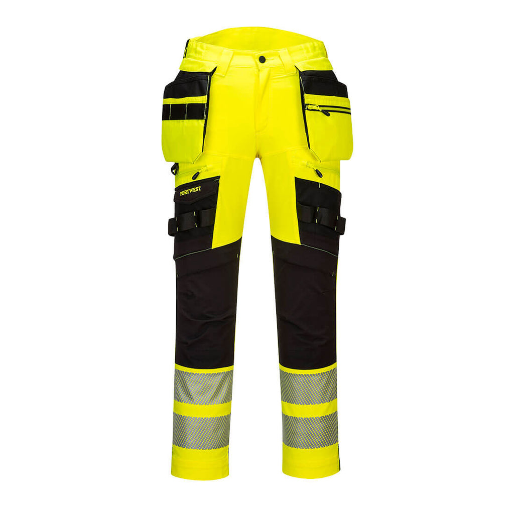 DX4 Hi-Vis Joustohousut irrotettavilla riipputaskuilla - Kelta/musta