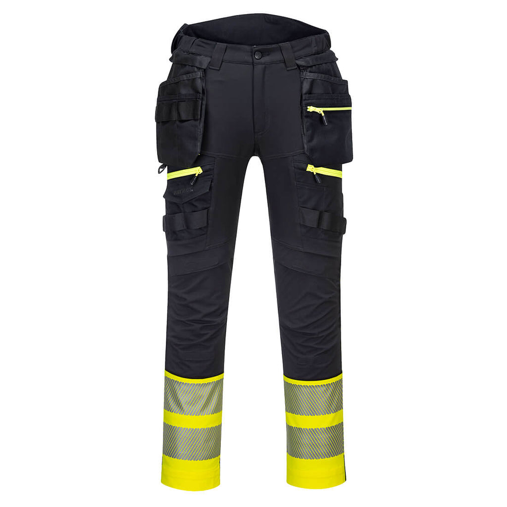 DX4 Hi-Vis 1-luokan housut irrotettavilla riipputaskuilla - Kelta/musta