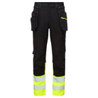 DX4 Hi-Vis 1-luokan Craft-housut irrotettavilla riipputaskuilla - Kelta/musta