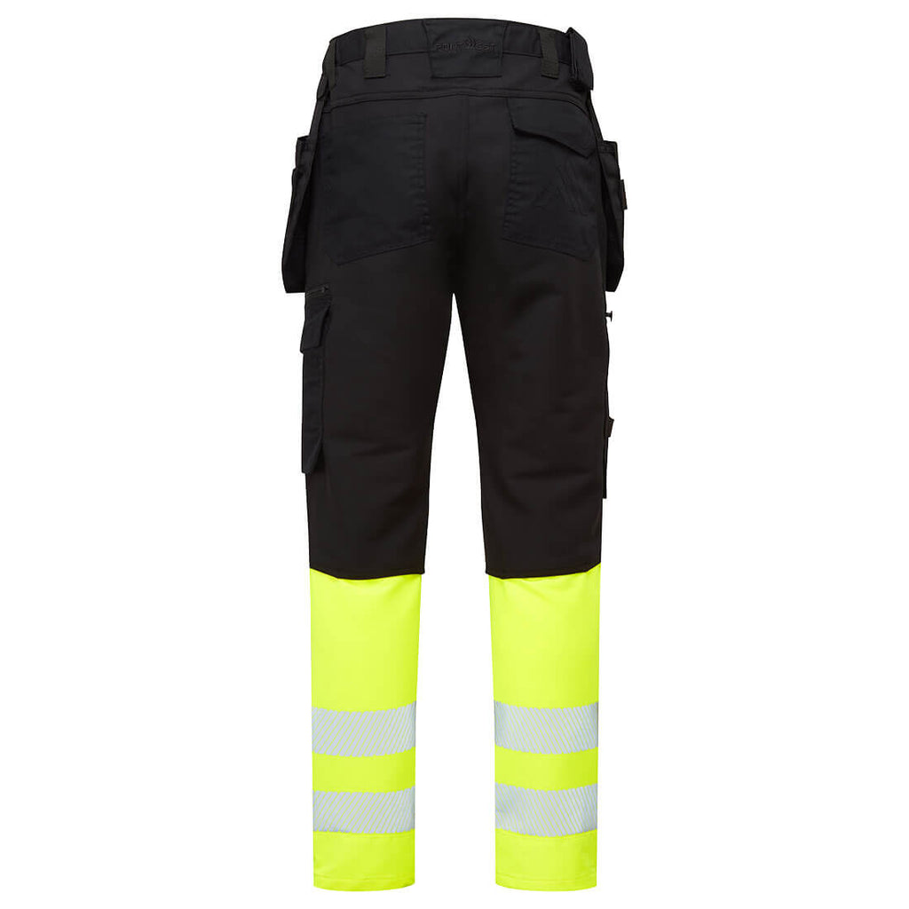 DX4 Hi-Vis 1-luokan Craft-housut irrotettavilla riipputaskuilla - Kelta/musta