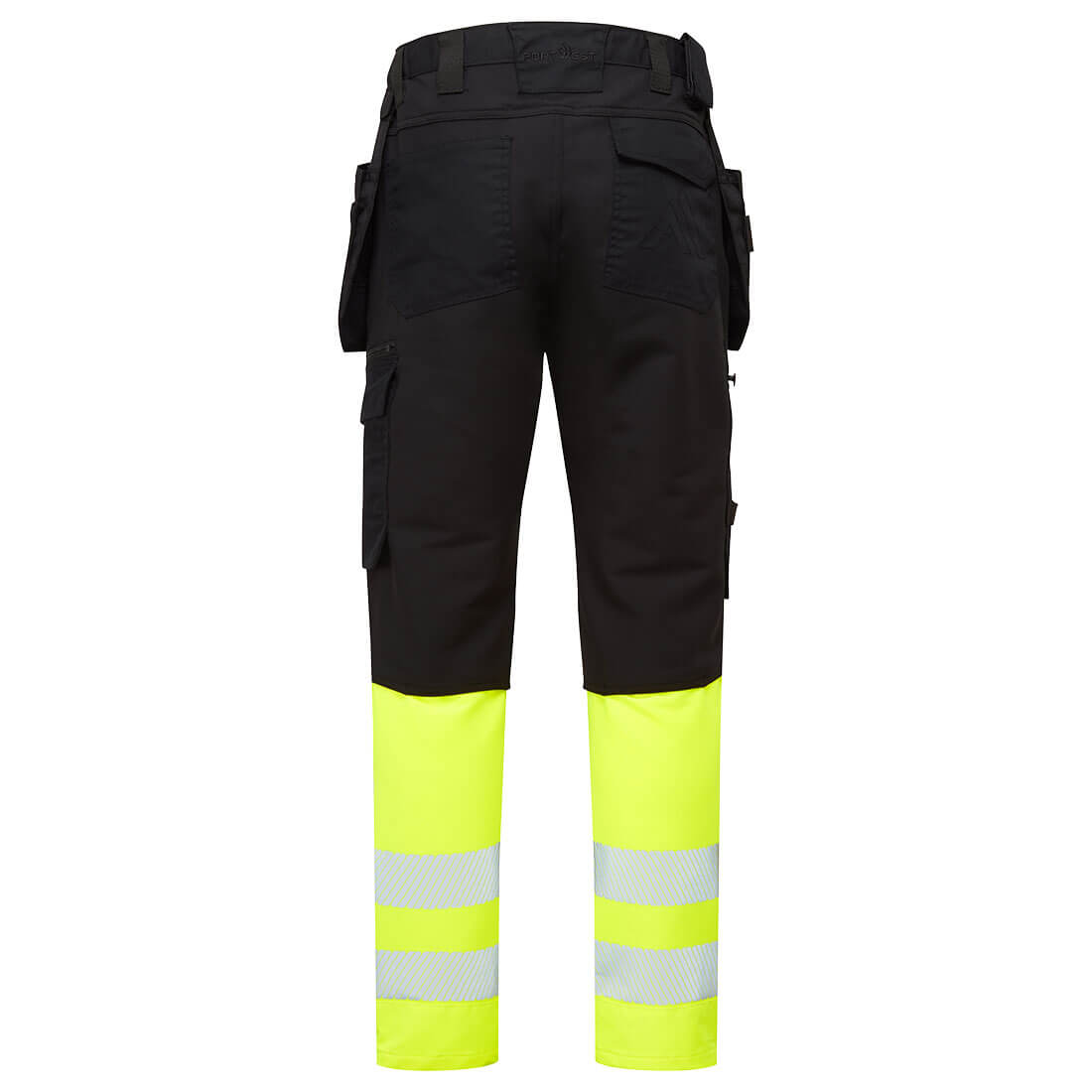 DX4 Hi-Vis 1-luokan Craft-housut irrotettavilla riipputaskuilla - Kelta/musta