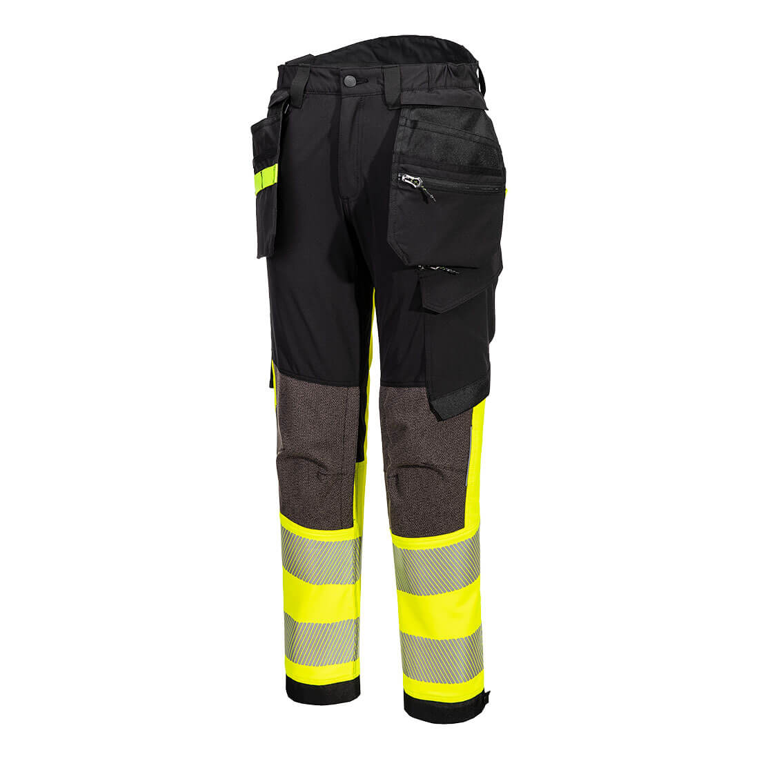 EV4 Hi-Vis 1-luokan joustavat housut irroitettavilla riipputaskuilla - Kelta/musta