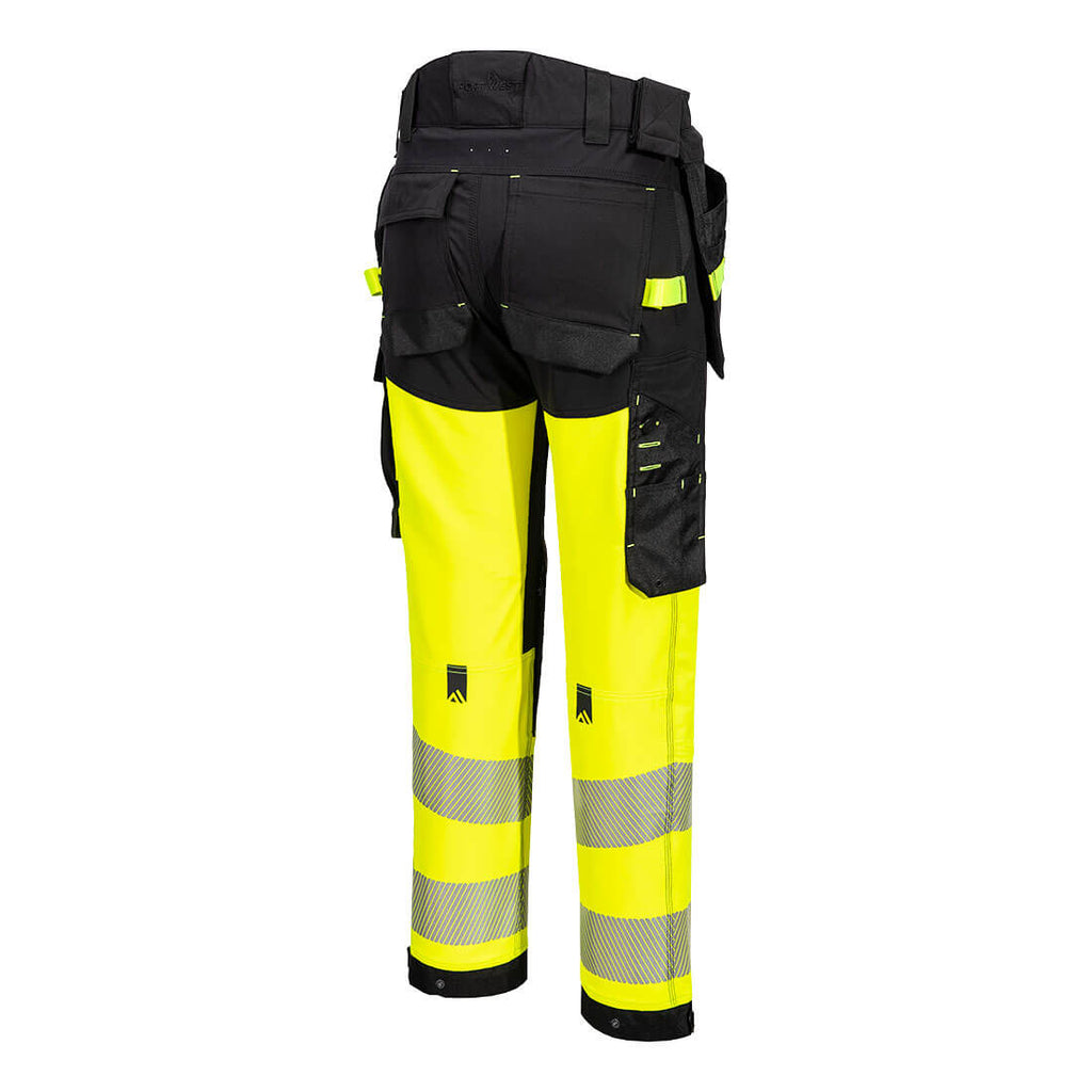 EV4 Hi-Vis 1-luokan joustavat housut irroitettavilla riipputaskuilla - Kelta/musta