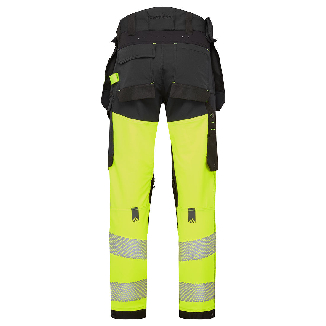 EV4 Hi-Vis 1-luokan joustavat housut irroitettavilla riipputaskuilla - Kelta/musta