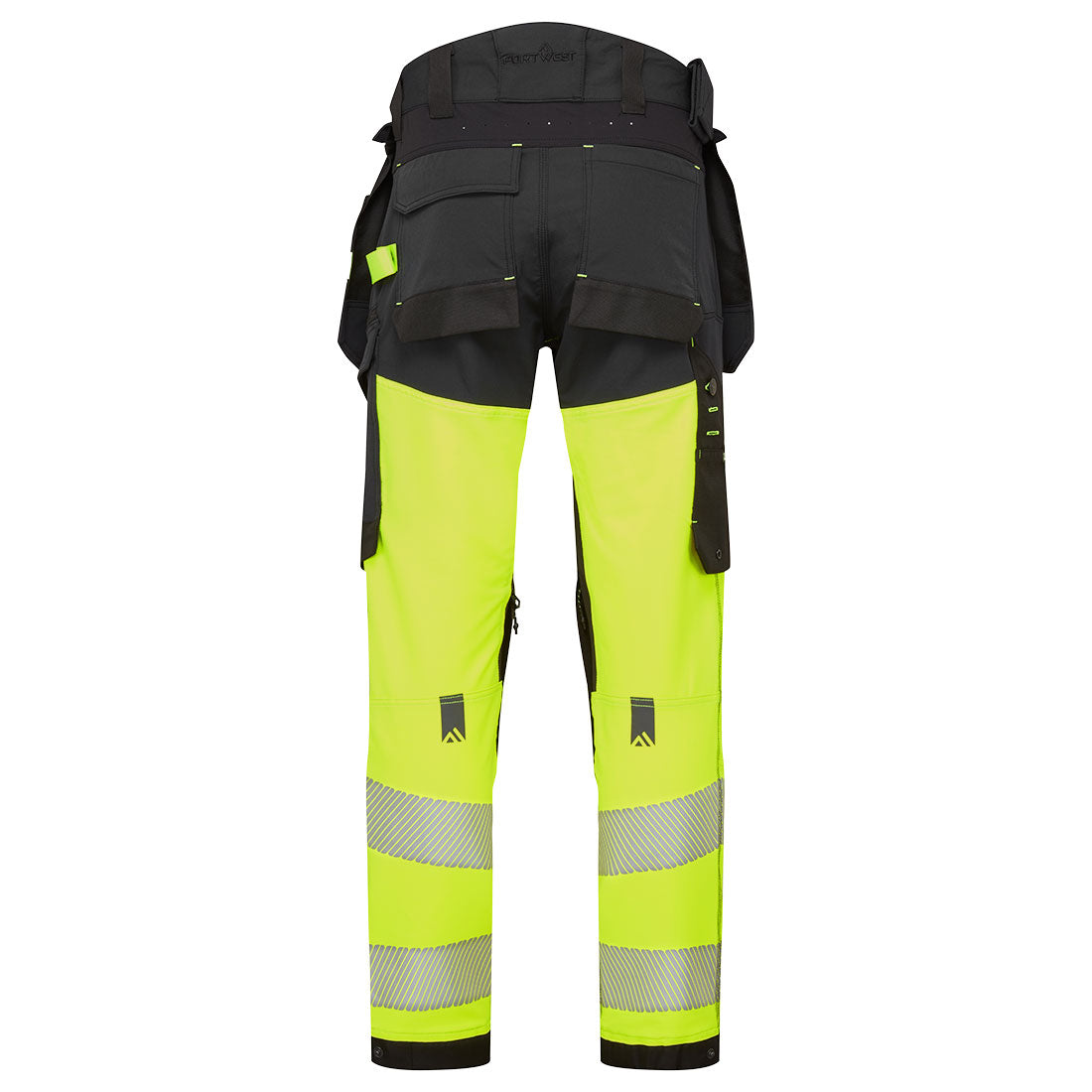 EV4 Hi-Vis 1-luokan joustavat housut irroitettavilla riipputaskuilla - Kelta/musta