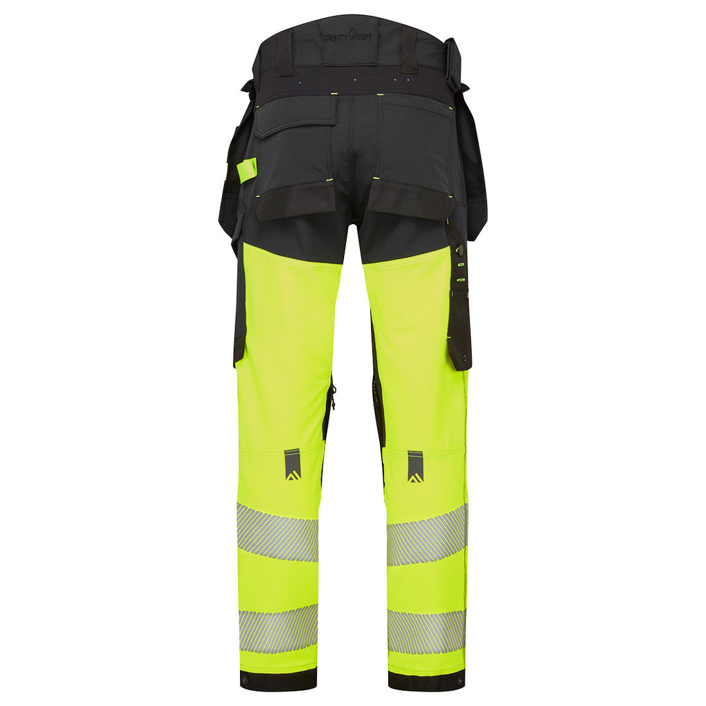 EV4 Hi-Vis 1-luokan joustavat housut irroitettavilla riipputaskuilla - Kelta/musta