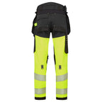 EV4 Hi-Vis 1-luokan joustavat housut irroitettavilla riipputaskuilla - Kelta/musta
