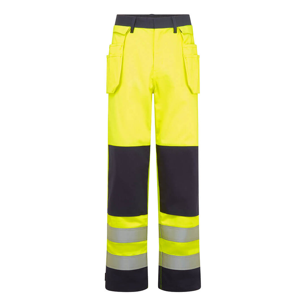 Bizflame Hi-Vis kontrasti FR housut riipputaskuilla - Kelta/navy